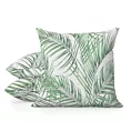 Poszewka szyta PALMAS zielona z tkaniny o naturalnym splocie w botaniczny wzór