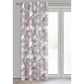 Zasłona srebrno, różowa w kwiaty z etaminy 140x250 cm przelotka SHERRY Eurofirany