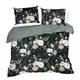 Pościel 160x200 cm bawełna ranforce kolor czarny, szałwiowy z motywem kwiatów ROSITA 1 Eurofirany
