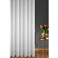 Firana szyta na przelotkach biała z półmatowej etaminy o luźnym splocie, wykończona obciążnikiem