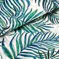 Narzuta biało, niebieska 200x220 cm z nadrukiem palmowych liści pikowana techniką hot press PALMS 2 DESIGN 91 Eurofirany