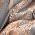 Zasłona szyta na przelotkach popielato miedziana elegancka z pasowym wzorem ornamentowym i połyskliwą nicią Italissima Eva Minge