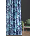 Zasłona szyta na taśmie fala TROPICANA jasnoniebiesko jasnoturkusowa z miękkiej tkaniny typu blackout drukowanej w egzotyczne liście