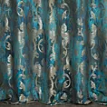 Zasłona szyta na taśmie 5 cm ciemnoturkusowo srebrna z miękkiej tkaniny w elegancki ornamentowy wzór