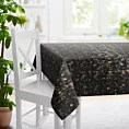 Obrus szyty czarno złocisty z tkaniny welwetowej zdobionej połyskującym drukiem