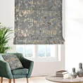 Roleta rzymska srebrno złocista z tkaniny welwetowej zdobionej połyskującym drukiem