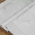 Obrus szary 140x350 cm  DIANA zdobiony żakardowym wzorem liści miłorzębu i ozdobna kantą