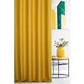 Zasłona szyta na taśmie fala musztardowa z tkaniny z dodatkiem połyskującej nici, z widocznym ozdobnym splotem