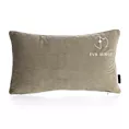 Poszewka na poduszkę 30x50 cm welwetowa zdobiona haftowanym logo MINGE beżowa Eva Minge Eurofirany