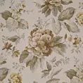Roleta rzymska kremowo musztardowa z tkaniny z dodatkiem bawełny i nici metalicznej, o wzorze w kwiaty, zawiera 20% bawełny