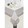 Obrus biało, srebrny 145x260 cm EMMA z mereżką i ozdobną listwą