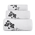 Zestaw ręczników bawełnianych na prezent 3 szt kolor biały, czarny z haftowanym motywem kwiatów 380g /m2 BLOSSOM Eurofirany