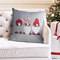 Poszewka na poduszkę świąteczna 45x45 cm srebrno, czerwona zdobiona haftowanym motywem skrzatów Eurofirany