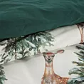 Pościel świąteczna 160x200 cm bawełna ranforce kolor biały, zielony z nadrukiem zimowego lasu DEER Eurofirany