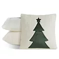 Poszewka na poduszkę 45x45 cm świąteczna z futerka zdobiona motywem choinki kremowo, zielona Eurofirany
