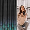 Zasłona czarno, turkusowa z oliwkowym wzorem geometrycznym z tkaniny welwetowej 140x250 cm przelotka ANGELINA Eurofirany