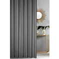 Zasłona szyta na taśmie fala popielata z gładkiej tkaniny zaciemniającej typu dimout wykończona obciążnikiem