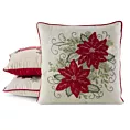 Poszewka na poduszkę świąteczna 45x45 cm kremowo, czerwona zdobiona haftem gwiazd betlejemskich Eurofirany