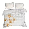Pościel 160x200 z makosatyny kolor biały złoty z wzorem liści miłorzębu BLANCA 10 Limited Collection Eurofirany