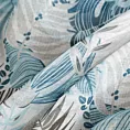 Zasłona biało, niebieska zdobiona nadrukiem liści z etaminy 140x250 cm przelotka AMELA Eurofirany