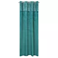 Zasłona turkusowo, srebrna z ozdobnym pasem z geometrycznym nadrukiem w górnej części z welwetu 140x250 cm przelotka HAZEL Eurofirany