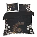 Pościel 160x200 cm z makosatyny bawełnianej kolor czarny, złoty z motywem liści VICTORIA 7 Limited Collection Eurofirany
