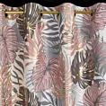 Zasłona pudrowo różowa z błyszczącym motywem liści monstery 140x250 cm przelotka KORFU  Eurofirany