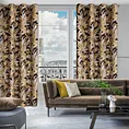 Zasłona czarno, złota z błyszczącym wzorem egzotycznych liści z welwetu 140x250 cm przelotka ADEL  Eurofirany
