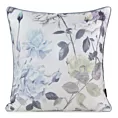 Poszewka na poduszkę 45x45 cm welwetowa z nadrukiem pastelowych kwiatów i ozdobną kontrastującą wypustką kremowo, niebieska VELVET 148 EUROFIRANY PREMIUM