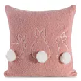 Poszewka na poduszkę 45x45 cm z tkaniny typu bukla i uroczym haftem z pomponami pudrowo, biała WIOSNA 53 Eurofirany
