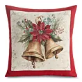 Poszewka na poduszkę 45x45 cm gobelinowa z mieszanki włókien zdobiona motywem dzwoneczków naturalno, czerwona GOB Eurofirany
