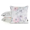 Poszewka na poduszkę 45x45 cm welwetowa z nadrukiem pastelowych kwiatów i ozdobną kontrastującą wypustką kremowo, różowa VELVET 148 EUROFIRANY PREMIUM