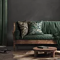 Poszewka na poduszkę 45x45 cm welwetowa ze złocistym nadrukiem botanicznych liści grafitowa BLINK 26 Eurofirany