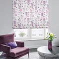 Roleta rzymska ADONIS różowo liliowa z miękkiej tkaniny typu blackout drukowanej w dziecięcy wzór
