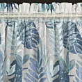 Dekoracja okienna biało, granatowa z motywem botanicznym i błyszczącym nadrukiem 140x270 taśma MALTA Eurofirany