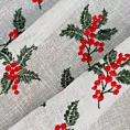 Tkanina firanowa zazdrostka z haftem świątecznym z motywem ostrokrzewu Eurofirany