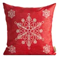 Poszewka na poduszkę świąteczna 45x45 cm czerwono, srebrna przetykana błyszczącą nicią i haftem śnieżynek Eurofirany