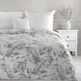Narzuta welwetowa biało, srebrna 200x220 cm zdobiona nadrukiem liści LAYLA Eurofirany