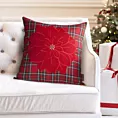 Poszewka na poduszkę świąteczna 45x45 cm czerwono, zielona w kratę i zdobiona haftem Eurofirany