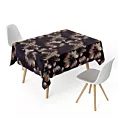 Obrus szyty czarno brązowy z miękkiej, welwetowej tkaniny, z nadrukowanym dużym wzorem kwiatowym