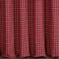 Zasłona szyta na taśmie fala czerwona z etaminy o geometrycznym wzorze w kratę, z dodatkiem bawełny