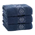 Ręcznik kąpielowy 50x90 cm bawełniany kolor granatowy z ozdobną geometryczną bordiurą AZARI Eurofirany