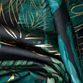 Zasłona czarno, zielona z błyszczącym wzorem egzotycznych liści z welwetu 140x270 cm taśma DAVOS Eurofirany