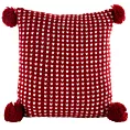 Poszewka na poduszkę 45x45 cm o plecionej strukturze z pomponami czerwono, biała Eurofirany