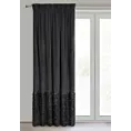 Zasłona czarna zdobiona futerkiem 140x270 cm taśma MARION Eurofirany