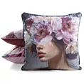 Poszewka na poduszkę 45x45 cm welwetowa niebiesko, różowa z portretem kobiety VELVET 210 Eurofirany