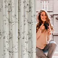 Zasłona kremowo, szampańska z błyszczącym nadrukiem kwiatu jabłoni, welwetowa 140x270 cm taśma SELENA  Eurofirany