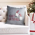 Poszewka na poduszkę świąteczna 45x45 cm srebrno, czerwona zdobiona aplikacja małych skrzatów Eurofirany