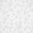 Roleta rzymska biało srebrna z gładkiej tkaniny przeplatanej błyszczącą lureksową nicią o wzorze w kwiaty