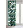 Zasłona biało, zielona z błyszczącym wzorem egzotycznych liści z welwetu 140x270 cm taśma DAVOS  Eurofirany